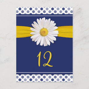 Navy, Yellow, White Polka Dot Daisy Table Cards