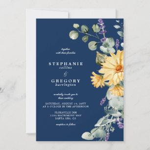 Navy Yellow Wildflower Wedding Invitation