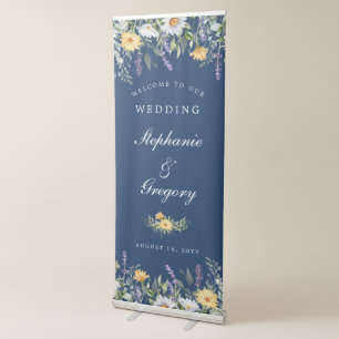 Navy Yellow Wildflower Wedding Welcome Retractable Banner