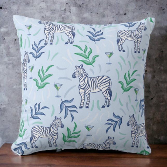 Navy Zebras Martinis Foliage Preppy Decor Blue Cushion (Creator Uploaded)