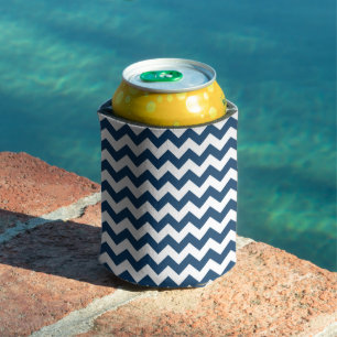 Navy Zigzag, Navy Chevron, Geometric Pattern Can Cooler