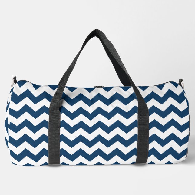 Navy Zigzag, Navy Chevron, Geometric Pattern Duffle Bag (Front)