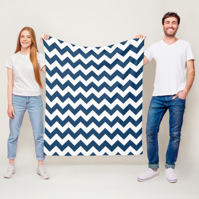 Navy Zigzag, Navy Chevron, Geometric Pattern Fleece Blanket (In Situ)