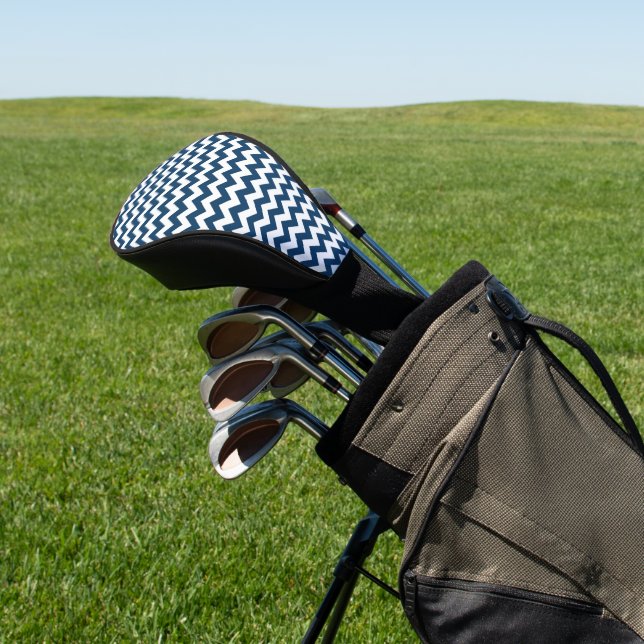Navy Zigzag, Navy Chevron, Geometric Pattern Golf Head Cover (In Situ)