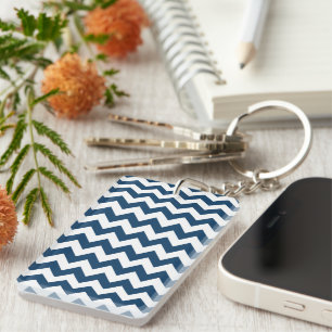 Navy Zigzag, Navy Chevron, Geometric Pattern Key Ring