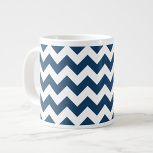 Navy Zigzag, Navy Chevron, Geometric Pattern Large Coffee Mug