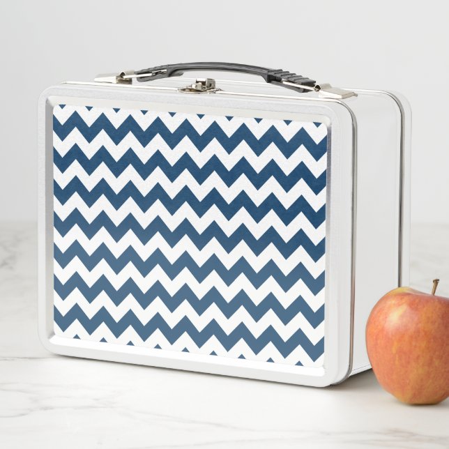 Navy Zigzag, Navy Chevron, Geometric Pattern Metal Lunch Box (In Situ)