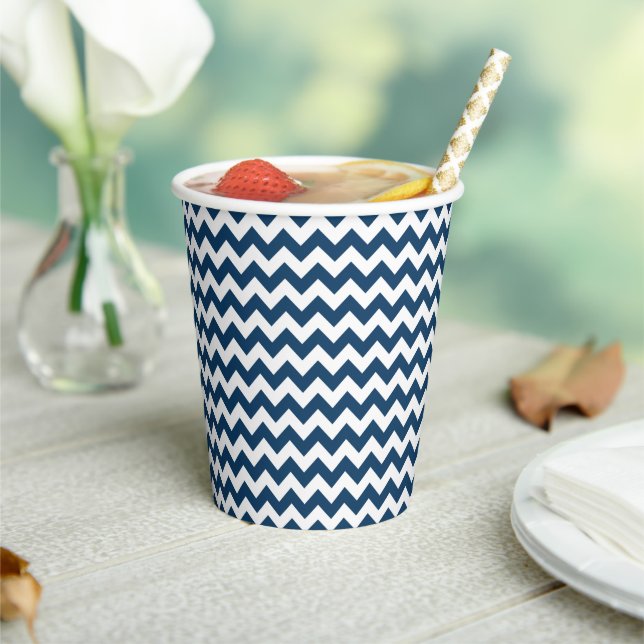 Navy Zigzag, Navy Chevron, Geometric Pattern Paper Cups (Insitu)