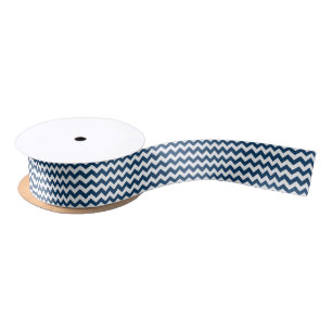 Navy Zigzag, Navy Chevron, Geometric Pattern Satin Ribbon