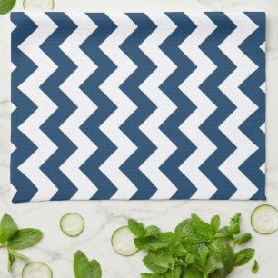 Navy Zigzag, Navy Chevron, Geometric Pattern Tea Towel