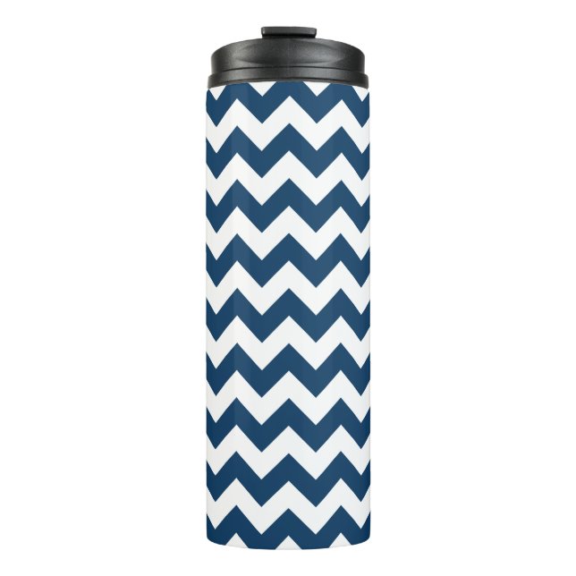 Navy Zigzag, Navy Chevron, Geometric Pattern Thermal Tumbler (Front)