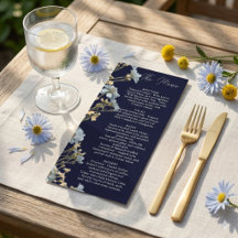 NavyFloral Wedding Menu, Minimalist Menu, Elegant