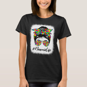 Nawnie Messy Bun Women Supporting Autism Awareness T-Shirt