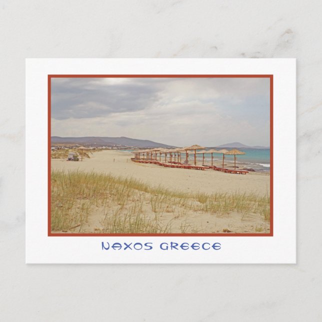 Naxos, Greece Beach/Beach Loungers & Palapas Postcard (Front)