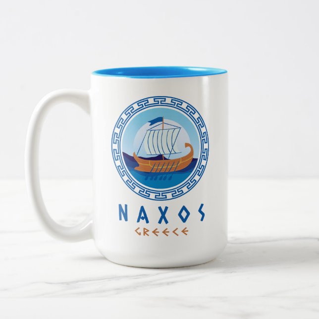 Naxos, Greece Greek Ship Design Two-Tone Coffee Mug (Left)