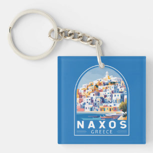 Naxos Greece Illustration Travel Art Vintage Key Ring