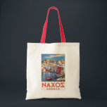Naxos Greece Painterly Travel Art Vintage Tote Bag<br><div class="desc">Naxos retro vector travel design. Naxos is a Greek island in the South Aegean,  the largest of the Cyclades island group. Its fertile landscape spans mountain villages,  ancient ruins and long stretches of beach.</div>