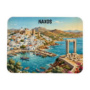 Naxos Greece Retro Vintage Travel Illustration Magnet