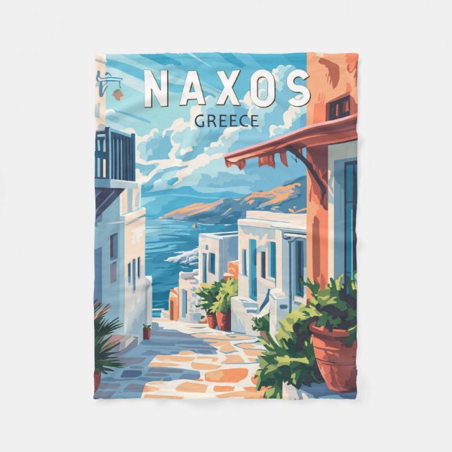 Naxos Greece Travel Art Vintage Fleece Blanket (Front)