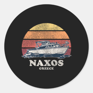 Naxos Greece Vintage Boating 70s Retro Boat Design Classic Round Sticker