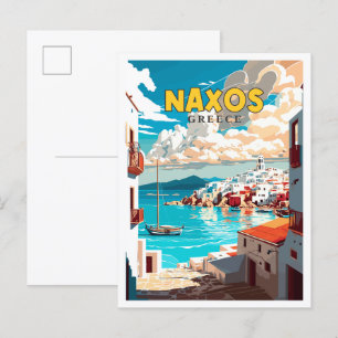 Naxos Greece vintage travel illustration Postcard