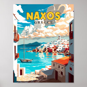 Naxos Greece vintage travel illustration Poster