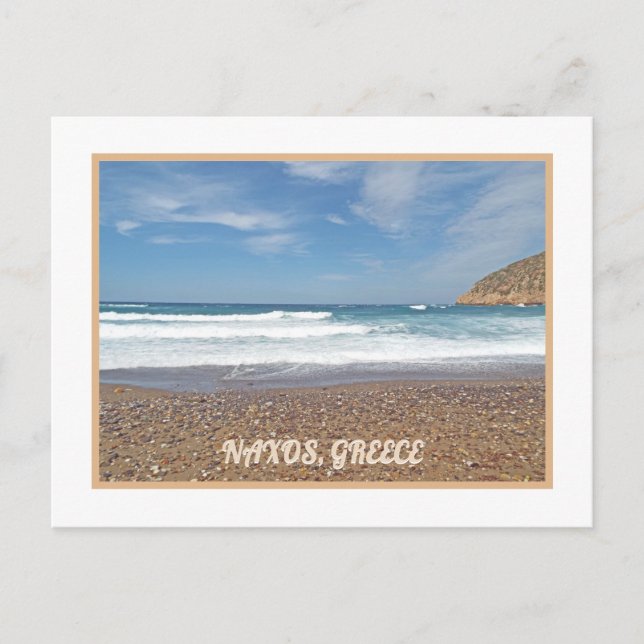 NAXOS ISLAND, GREECE /WAVES ROLL IN /PEBBLE BEACH POSTCARD (Front)