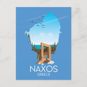 Naxos Map Greek travel poster. Postcard