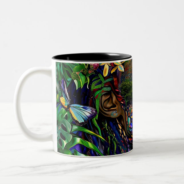 “Nayari” - Jungle Mirage - Women In Amazonia   Two-Tone Coffee Mug (Left)
