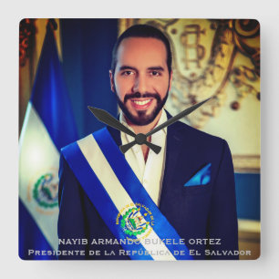 Nayib Bukele, President of El Salvadore Square Wall Clock