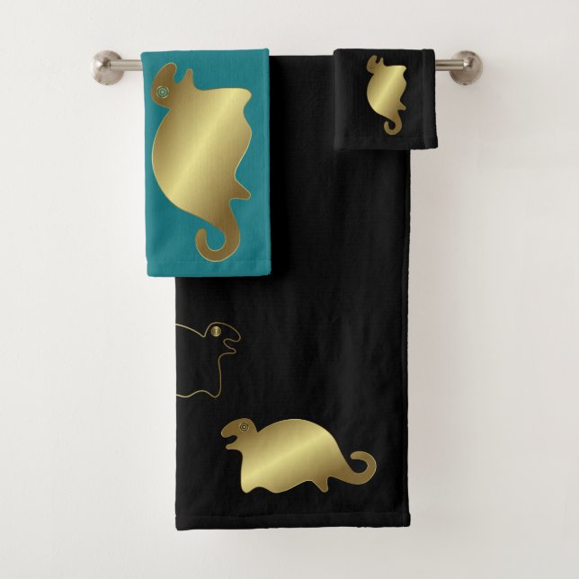Naza Peru Geoglyphs Animals Gold Seals Bath Towel Set (Insitu)