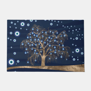 Nazar Charm Tree - Gold on Dark Blue Doormat