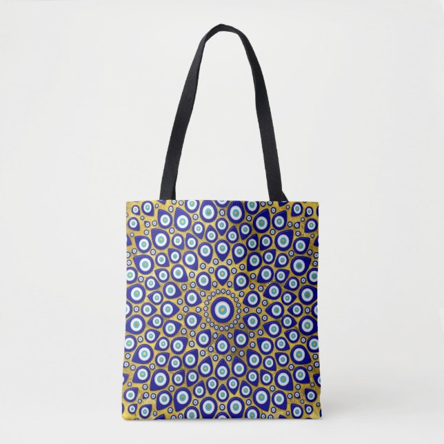 Nazar eye - Turkish Eye charm on gold Tote Bag (Front)