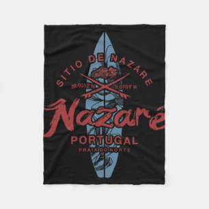 Nazare Portugal Surfing Vintage _1 Fleece Blanket