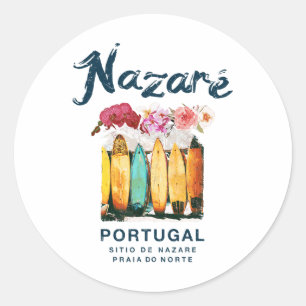Nazare Portugal Surfing Vintage Classic Round Sticker