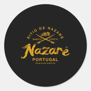 Nazare Portugal Surfing Vintage Retro  Classic Round Sticker