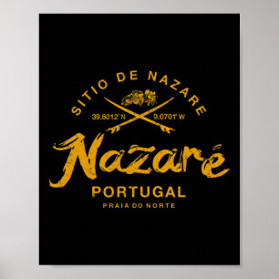 Nazare Portugal Surfing Vintage Retro Poster