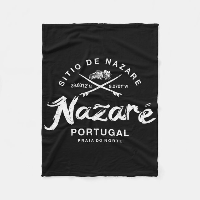 Nazare Rtugal Vintage Retro Surfing 988  Fleece Blanket (Front)