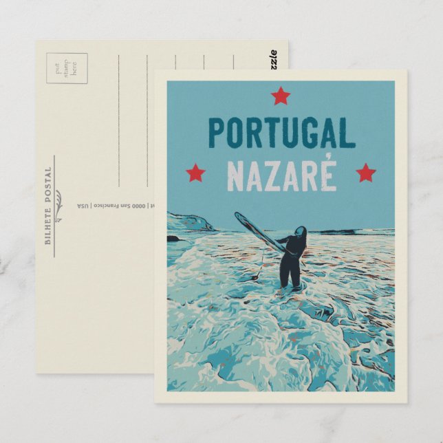 Nazare's best surfing spot illustration postcard (Front/Back)