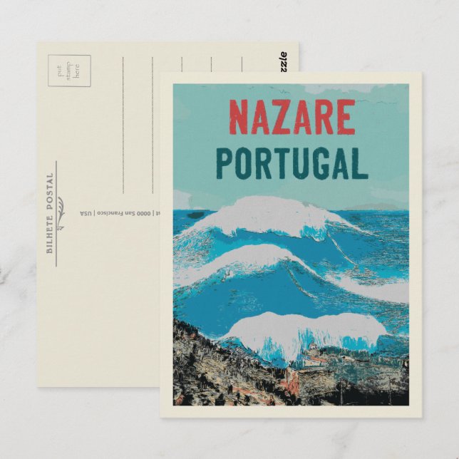 Nazare's Biggest Waves in the world illustration Postcard (Front/Back)