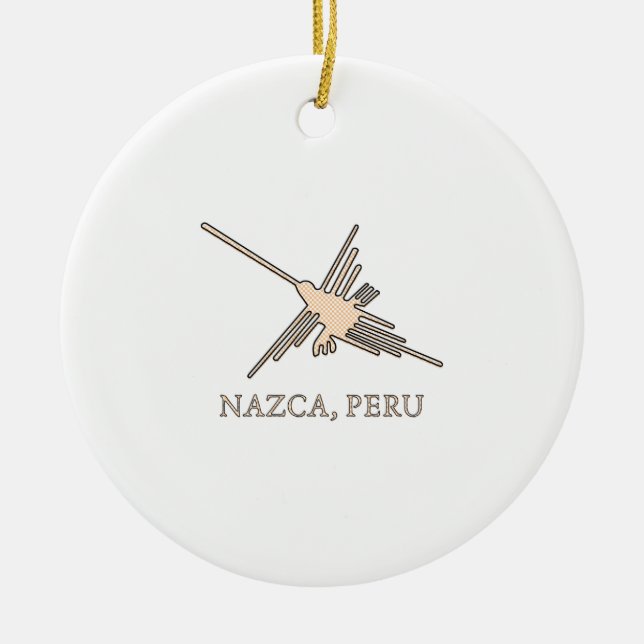 Nazca Hummingbird Geoglyph Newsprint Ceramic Tree Decoration (Front)
