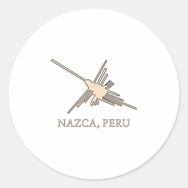 Nazca Hummingbird Geoglyph Newsprint Classic Round Sticker (Front)