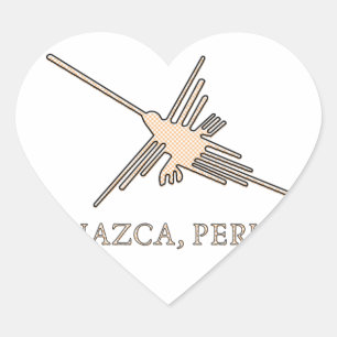 Nazca Hummingbird Geoglyph Newsprint Heart Sticker