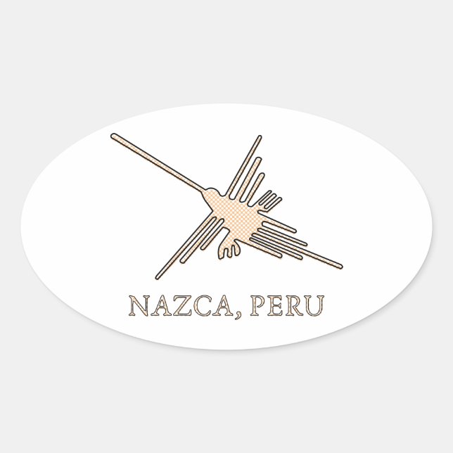 Nazca Hummingbird Geoglyph Newsprint Oval Sticker (Front)