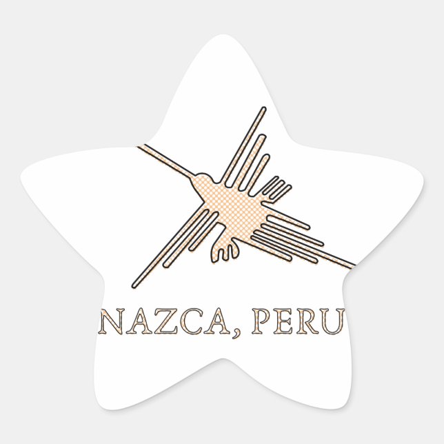 Nazca Hummingbird Geoglyph Newsprint Star Sticker (Front)