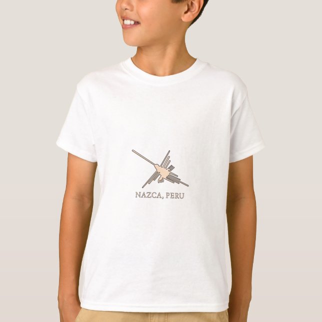 Nazca Hummingbird Geoglyph Newsprint T-Shirt (Front)