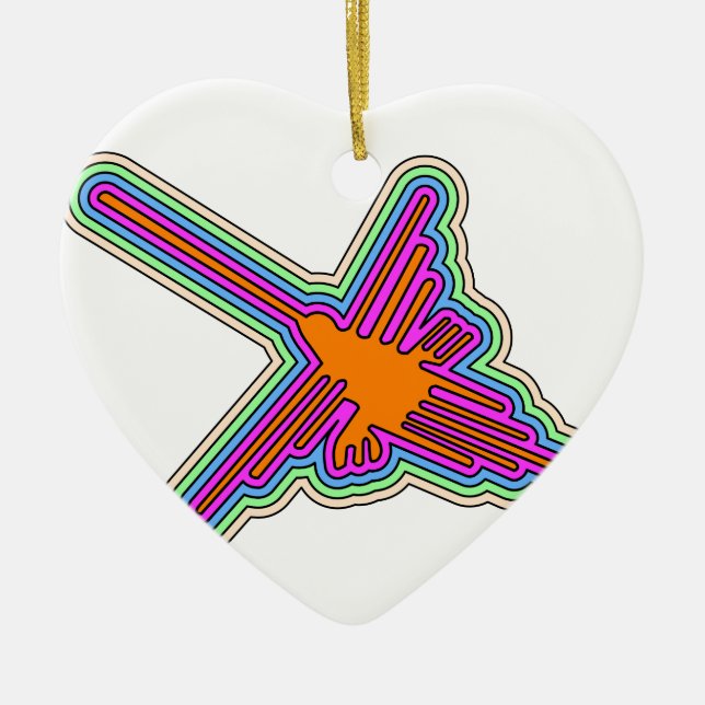 Nazca Hummingbird Peru Drawing Ceramic Tree Decoration (Front)