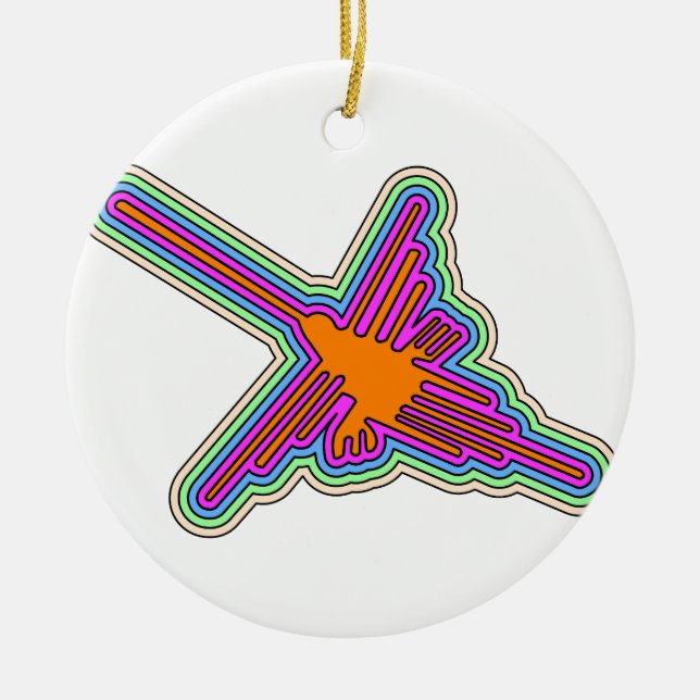 Nazca Hummingbird Peru Drawing Ceramic Tree Decoration (Front)