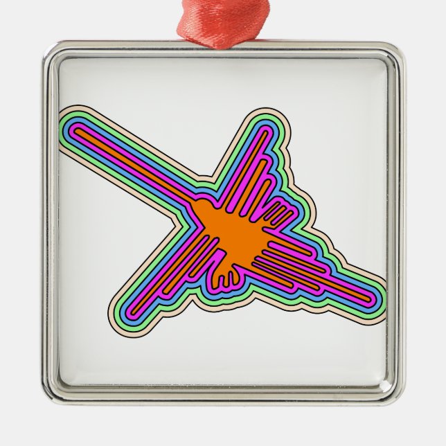 Nazca Hummingbird Peru Drawing Metal Tree Decoration (Front)