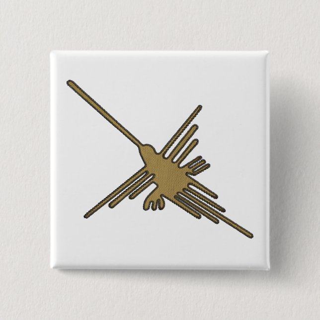 Nazca Lines Hummingbird Faux Embroidery Print 15 Cm Square Badge (Front)